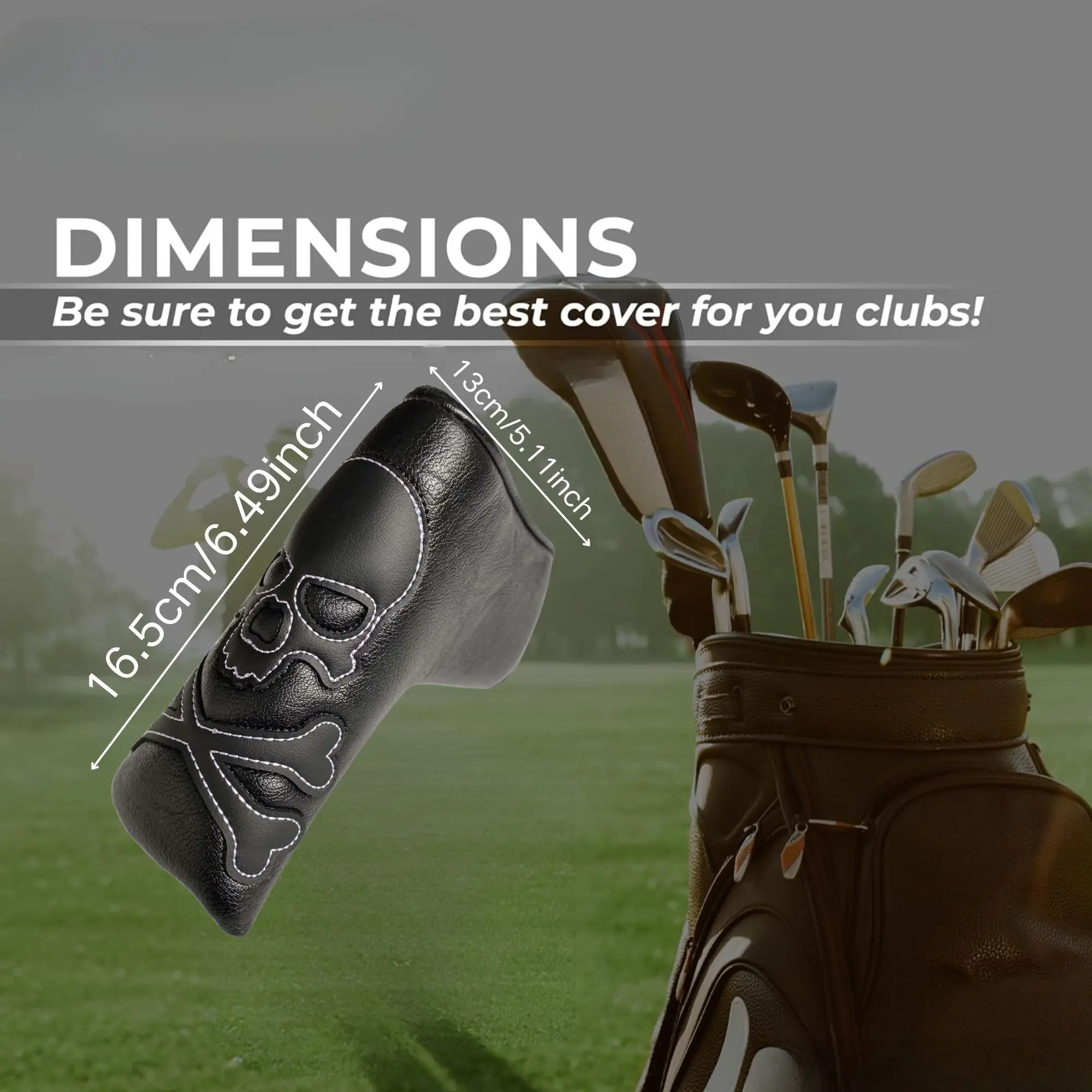 Skull Pattern Golf Putter Cover - Premium Blade Putter Headcover with Soft Lining ,Great Fathers Day Gift for Golf Lovers