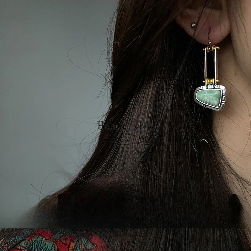 

Niche Turquoise Elements Retro Asymmetric Earrings Yunnan Tibetan Wear Earrings