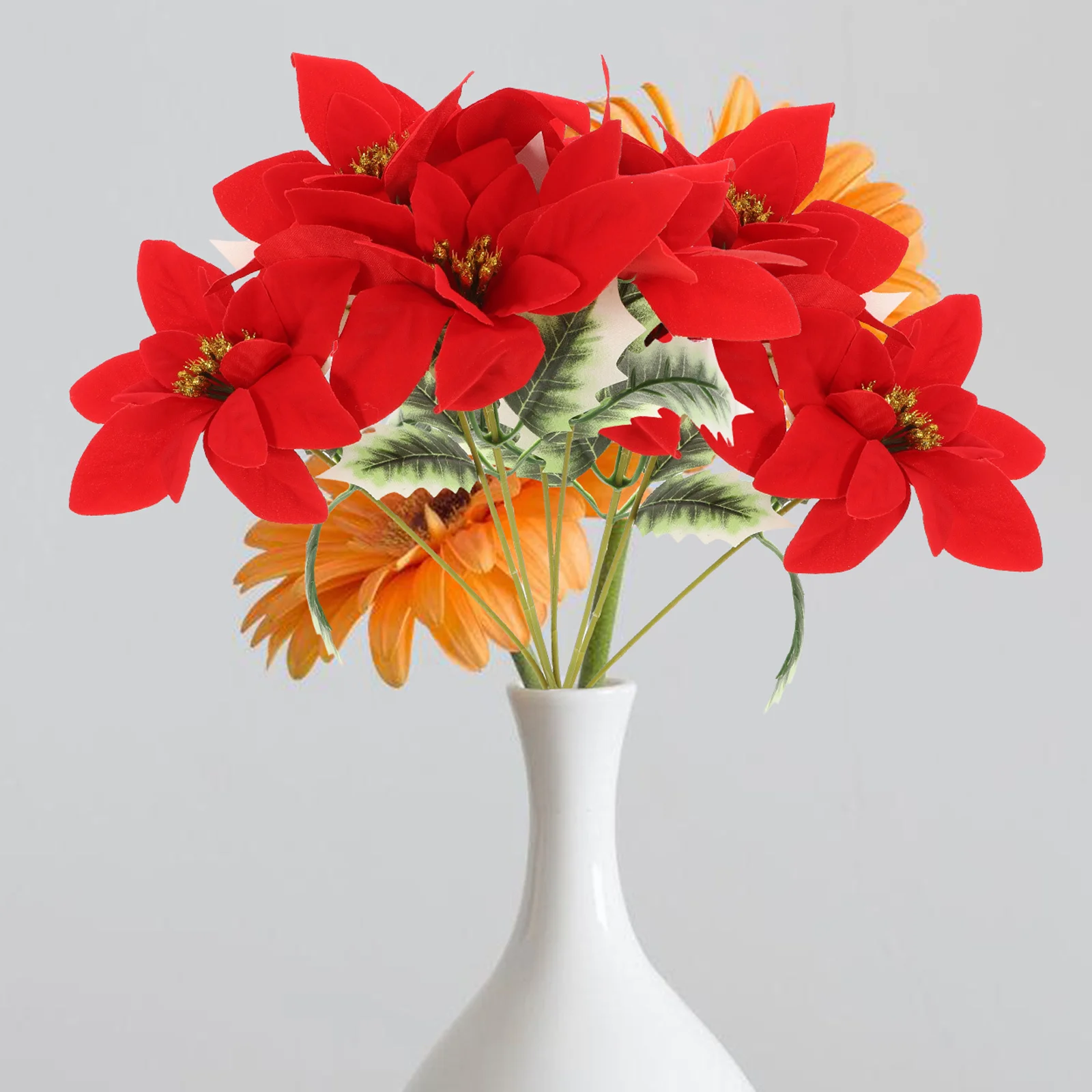 

4 Pcs Christmas Artificial Flowers Centerpiece Table Decorations Poinsettia Stems Fake Safflower Poinsettias Cloth for Outdoors