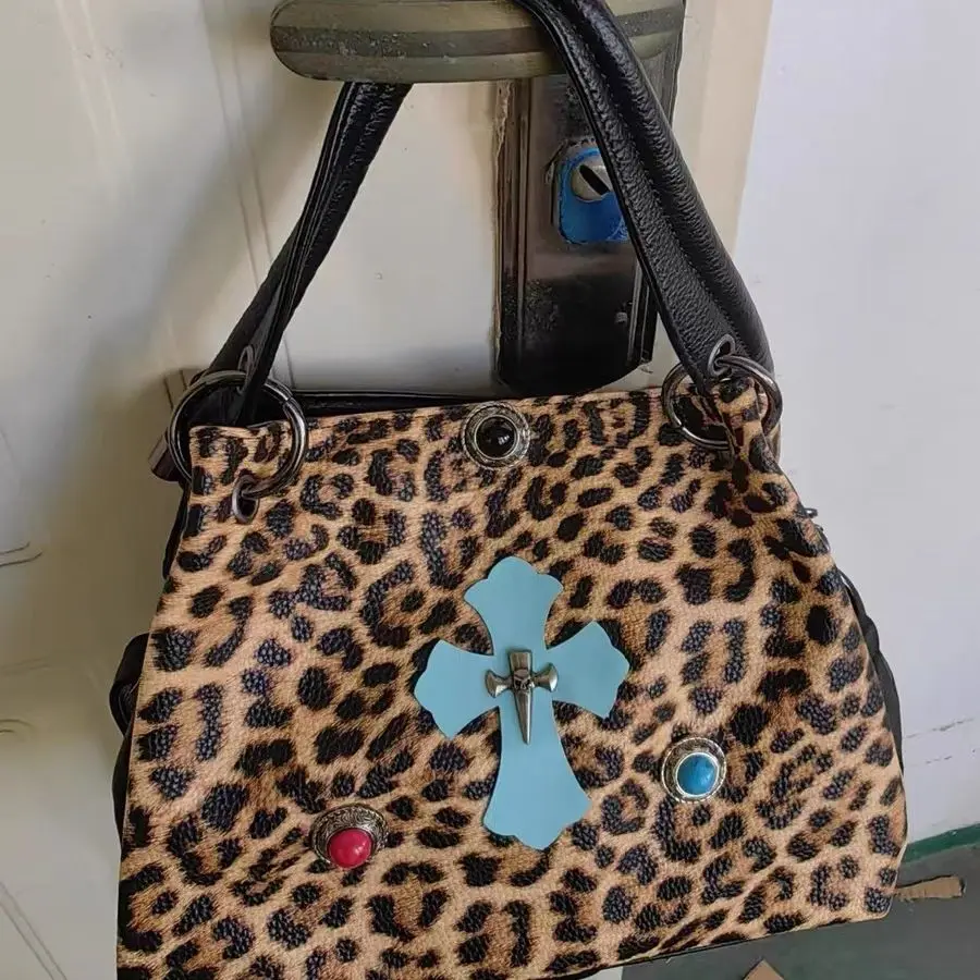 

Girl Punk Y2K HandBag Leopard Zebra Cross Shoulder Bags for Women Versatile Embroidery Sweet Cool Handheld Crossbody Bag