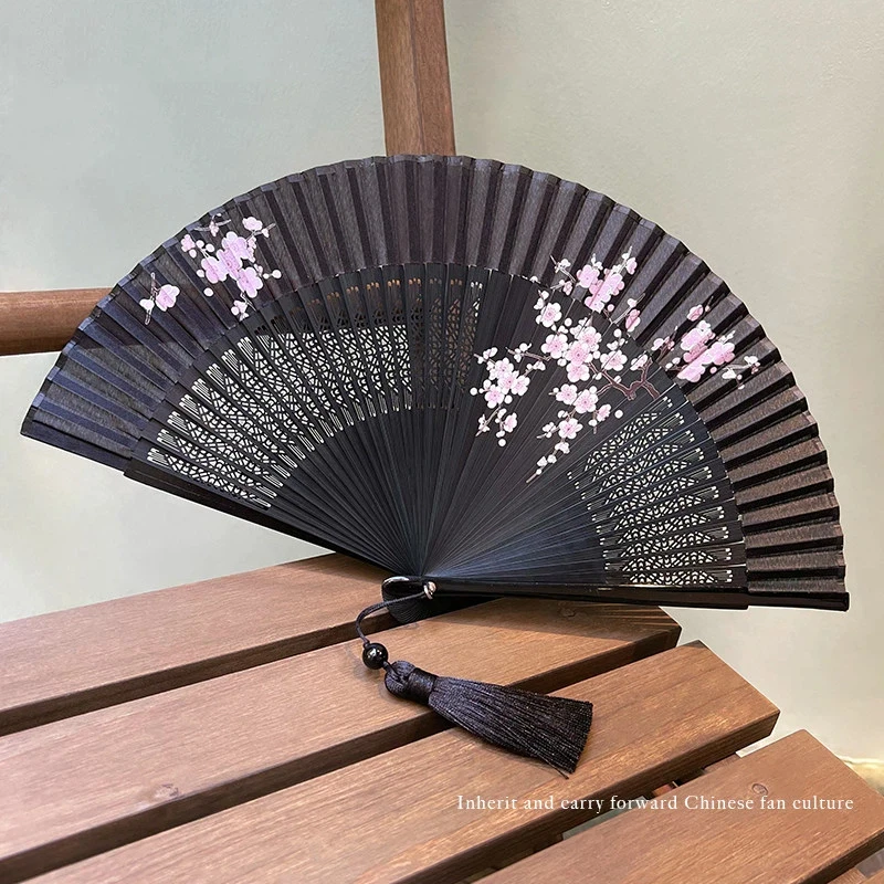 Cream White Silk Cloth Folding Fan with Floral Pattern Portable Summer Cooling Daily Fan for Kids Women Dance Gift Lightweight