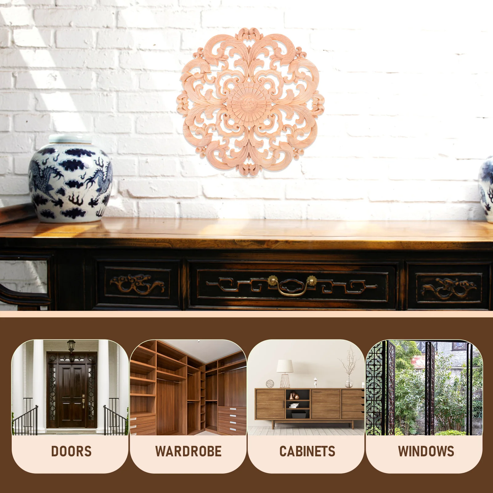 

1pc Wooden Carving Decor Unpainted Wood Applique Decorative Onlay For Wall Door Furniture Cabinet Cupboard Window Carved Corner