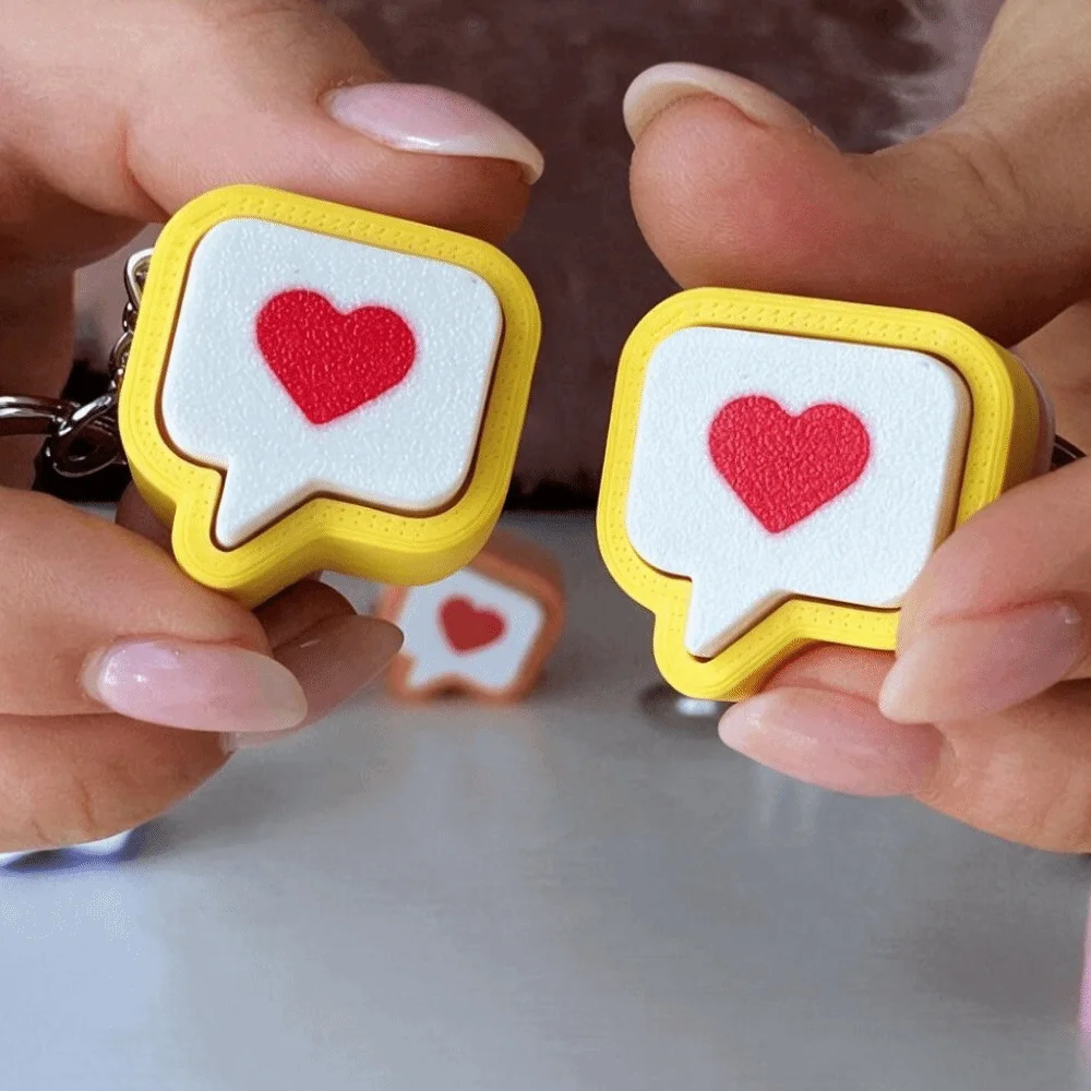 3D Printed Heart Message Fidget Clicker Keychian Stress-Relief Plastic Heart Press Button Bag Charm Yellow Keyboard Bag Pendant