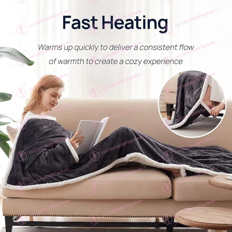 Electric Blanket Flannel Lamb Fleece Wearable Heated Blanket with Sleeves Electric Blanket Home Office