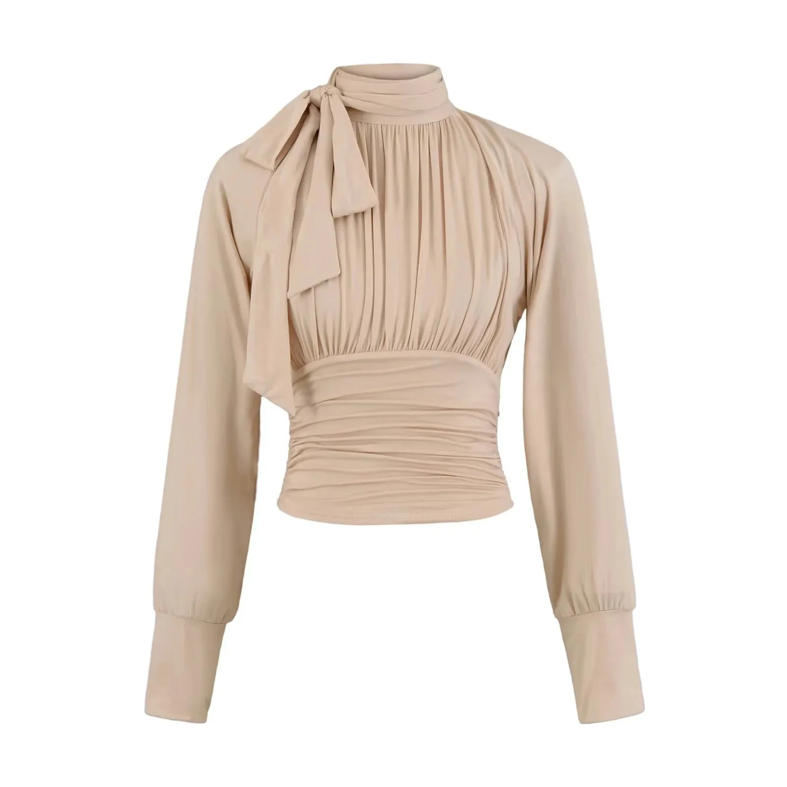 Tanks Tops Women Top Stand Collar Full Sleeve Camis Sexy Lace Up Y2k Streetwear Tight Waist Elegant Work Slim Fit 2026 Summer