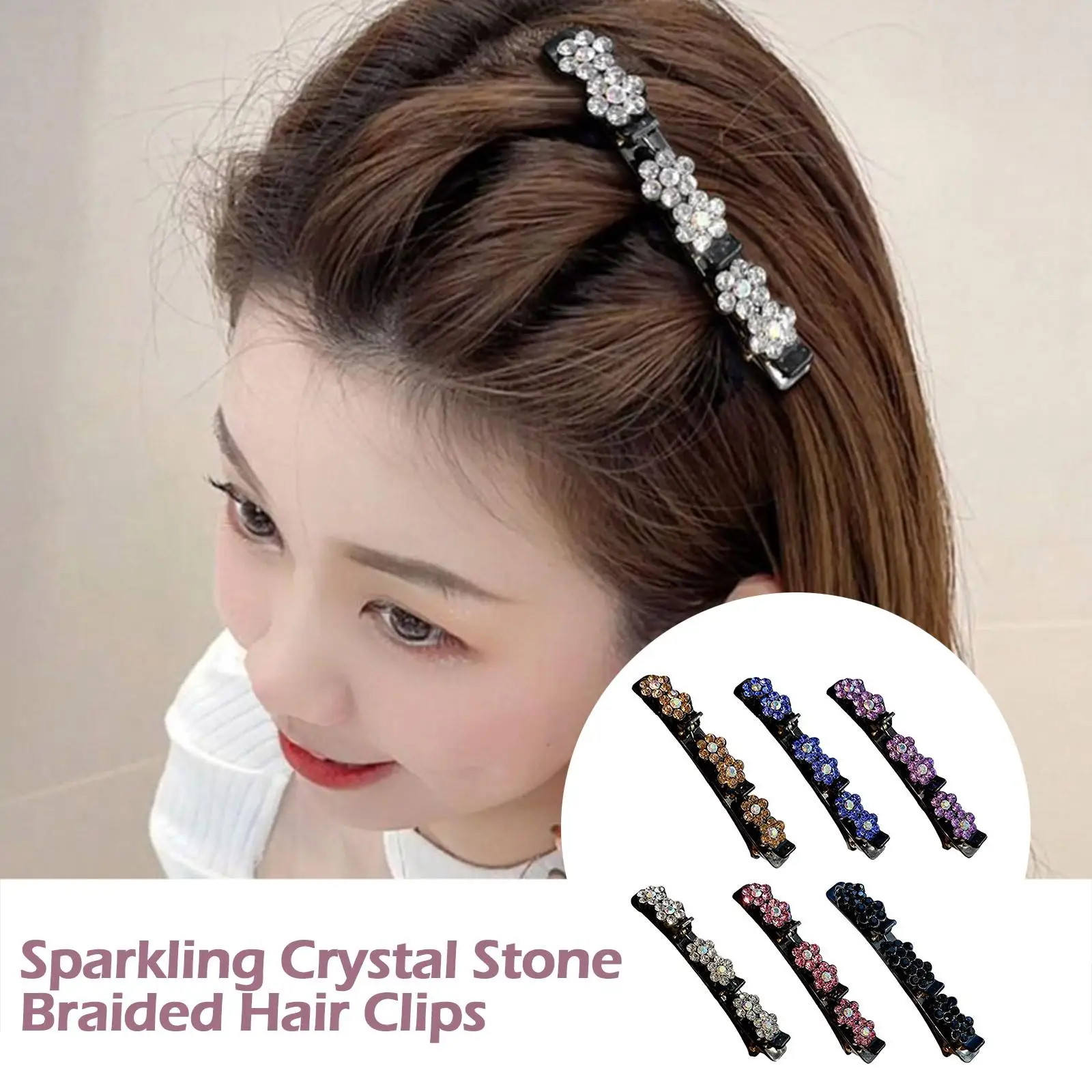 Sparkling Crystal Stone Braided Hair Clips, Satin Rhinestone Double Hairpin Hair Duckbill Bangs Twist Womens Bands Fabric P V7J3