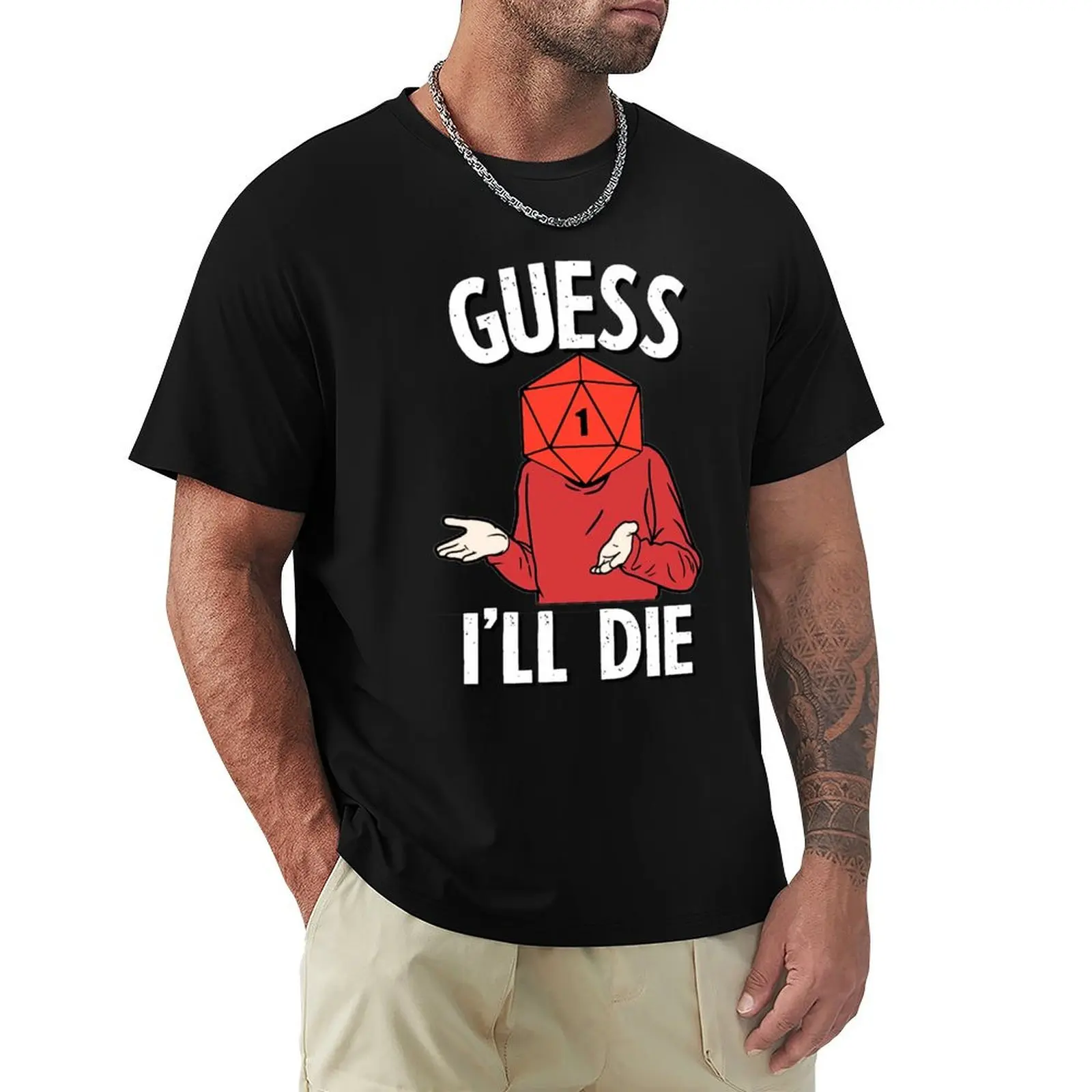 DnD Guess I'll Die D20 - Camiseta Natural One Plus Size para treino, manga curta