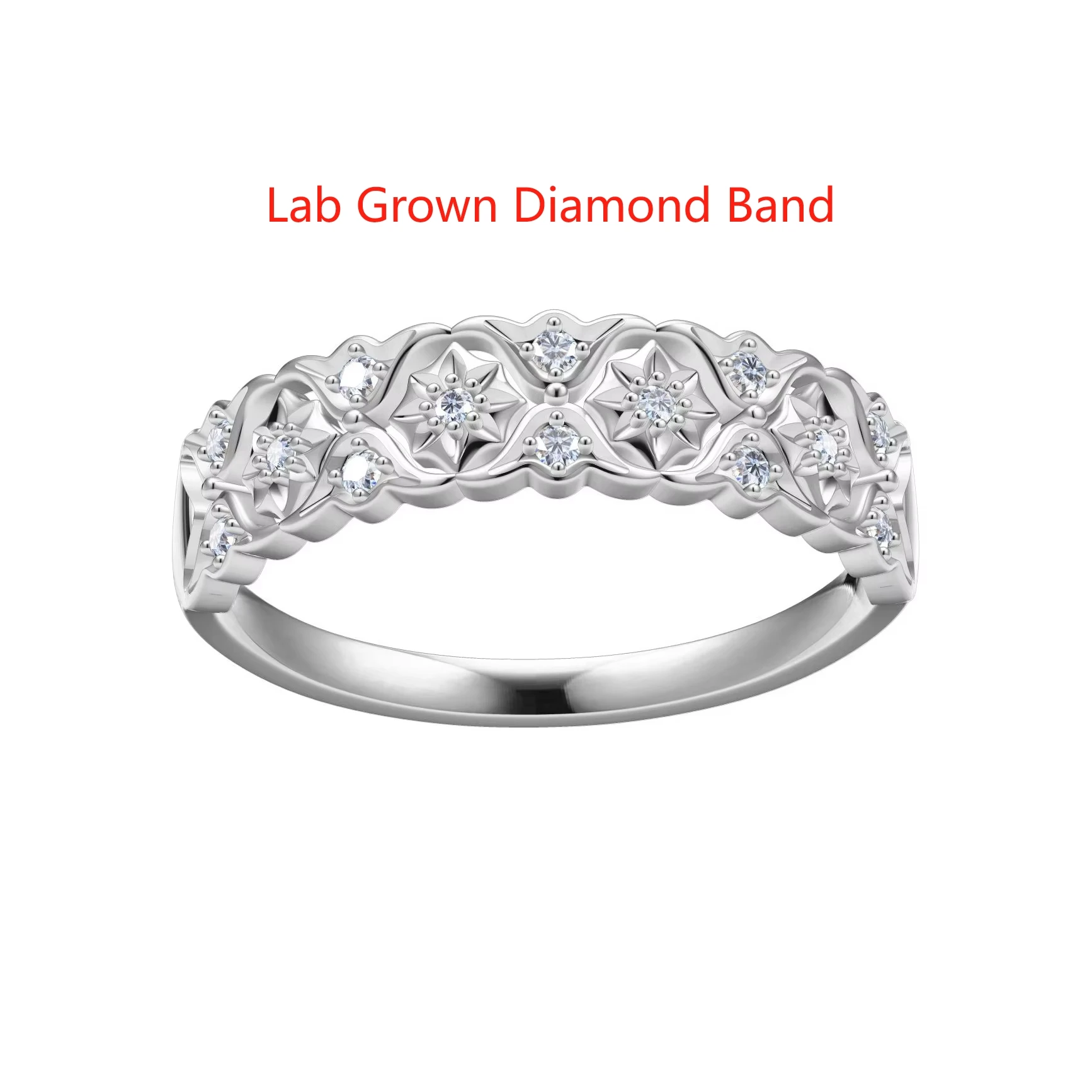 DEF Color 0.1ctw Round Cut HPHT Cvd Lab Diamond Wedding Band Real 14k White Gold Ring for Women