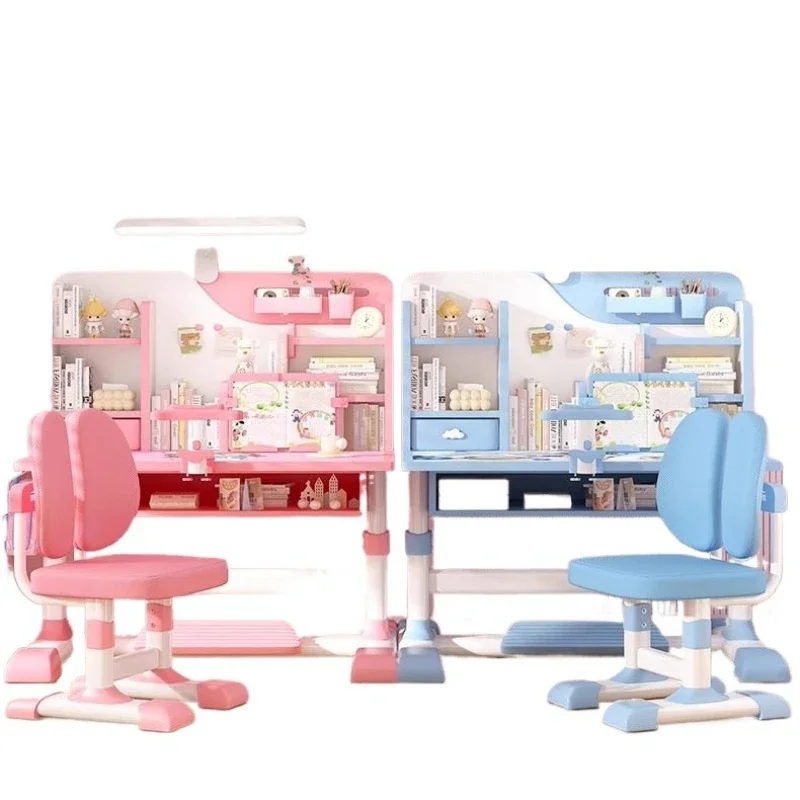 Children's study table Household student liftable Writing homework desk Ridge protection Thickened table and chair set