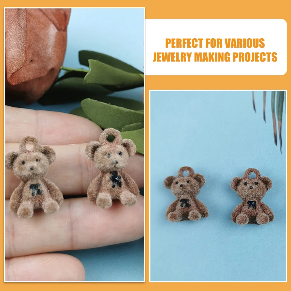 10 Pcs Flocked Bear Pendant Jewellery Charms for Earrings Jewelry Making Pendants Necklace DIY Tiny Accessories