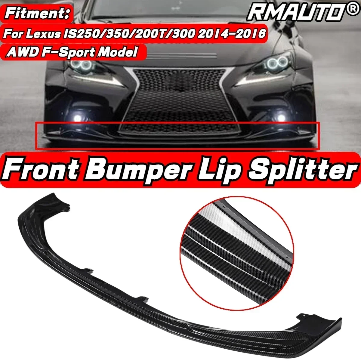 3Pcs Carbon Fiber Car Front Bumper Splitter Lip Diffuser Spoiler For Lexus IS250 350 200T 300 AWD F-Sport 2014-2016 Body Kit