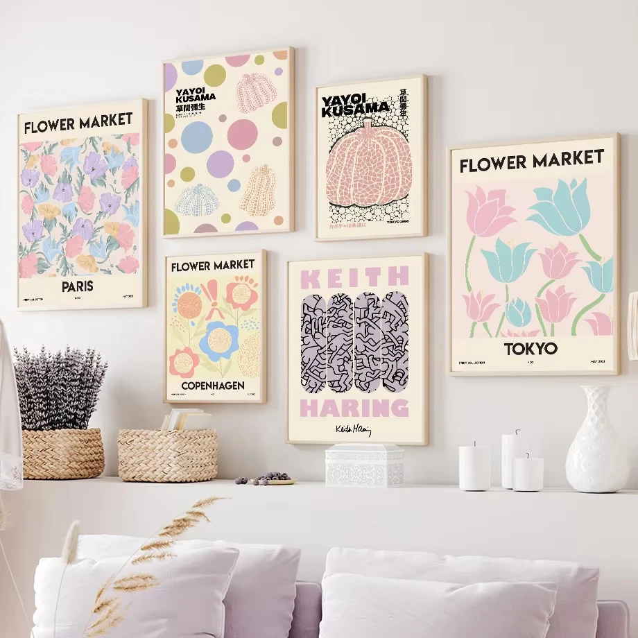Flower Market Wall Art Abstract Plant Oil Painting Grass Yayoi PumpkinNordic Poster Printing LivingRoom Home Decoration Pictures
