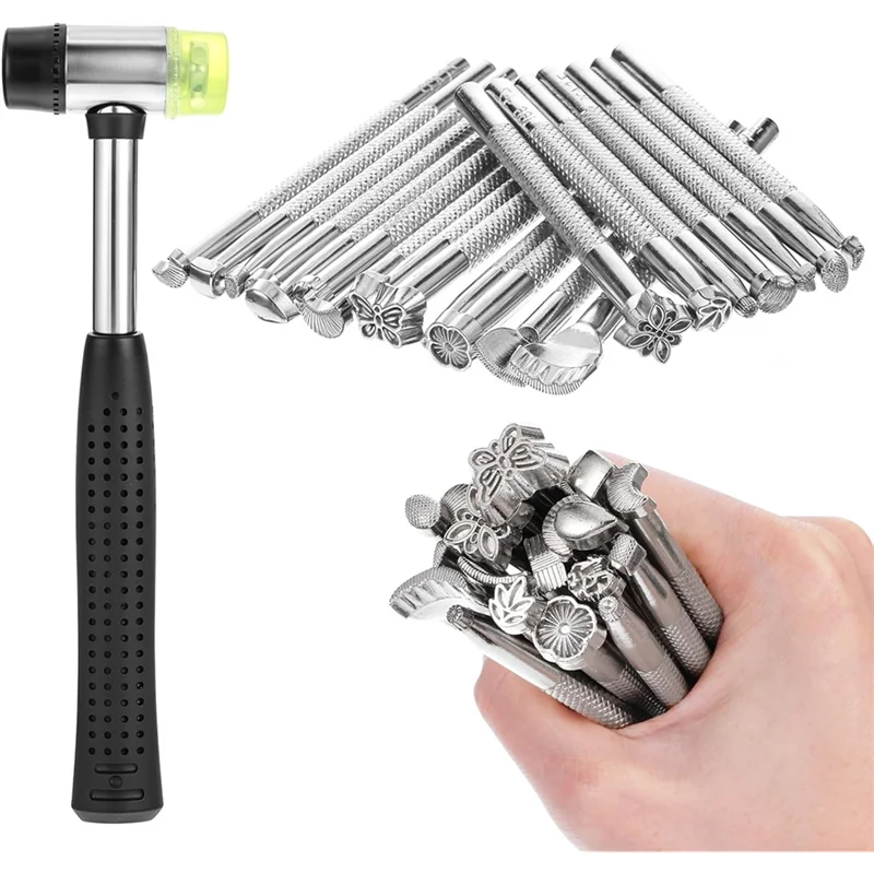 

Stamping Tools Kit For Leather, 21PCS Set With 20 Different Shape Stamps Rubber Hammer