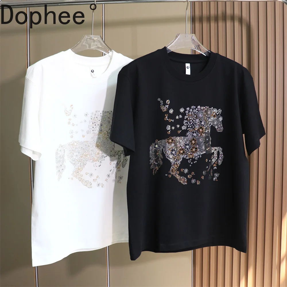 

XS-9XL Large Size Men's Summer Short Sleeve T-shirt Fashion Hot Drilling Oversize O-neck Pullover Top Handsome Cotton Basic Tees