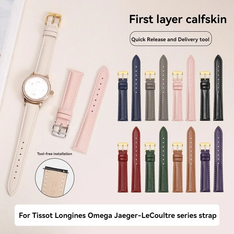 Correa de apertura rápida para mujer Fossil Casio DW Tissot Citizen, cuero vacuno suave, cadena de reloj de cuero liso, pulsera de mujer de 14mm y 16mm