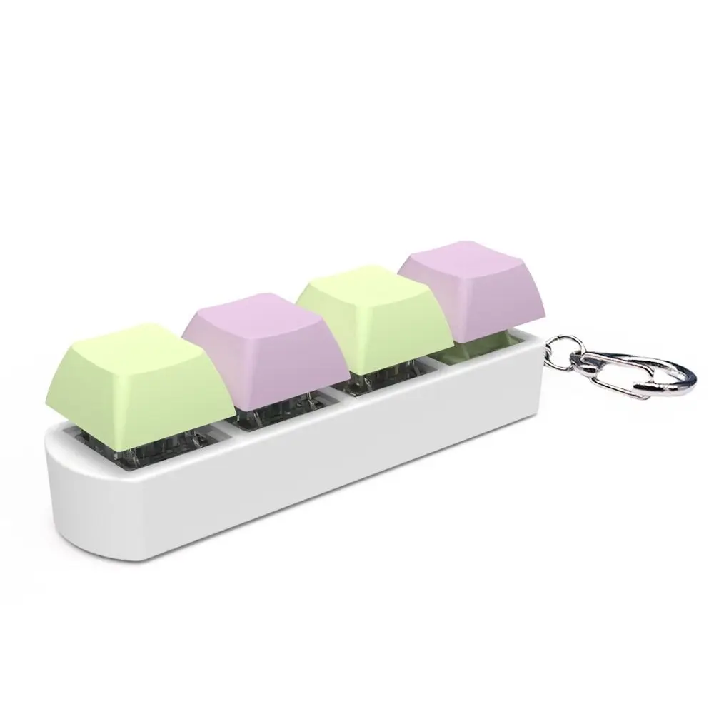 Funny 4-button Keyboard Keychain Shaft Tester Calming Keyboard Caps Toy Relaxing Sensory Mechanical Keyboard Key Ring Fidget