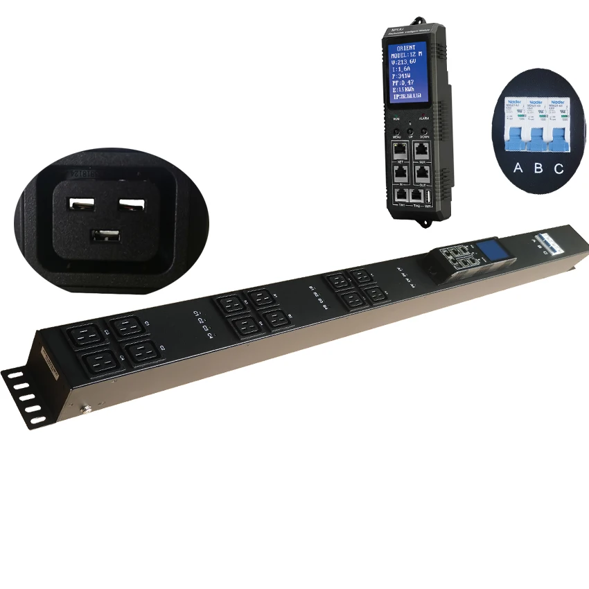 0U Power Distribution Equipment 63A 12ways C19 Socket Connector Intelligent Meter Ata Center  Power Strip Smart Meter PDU