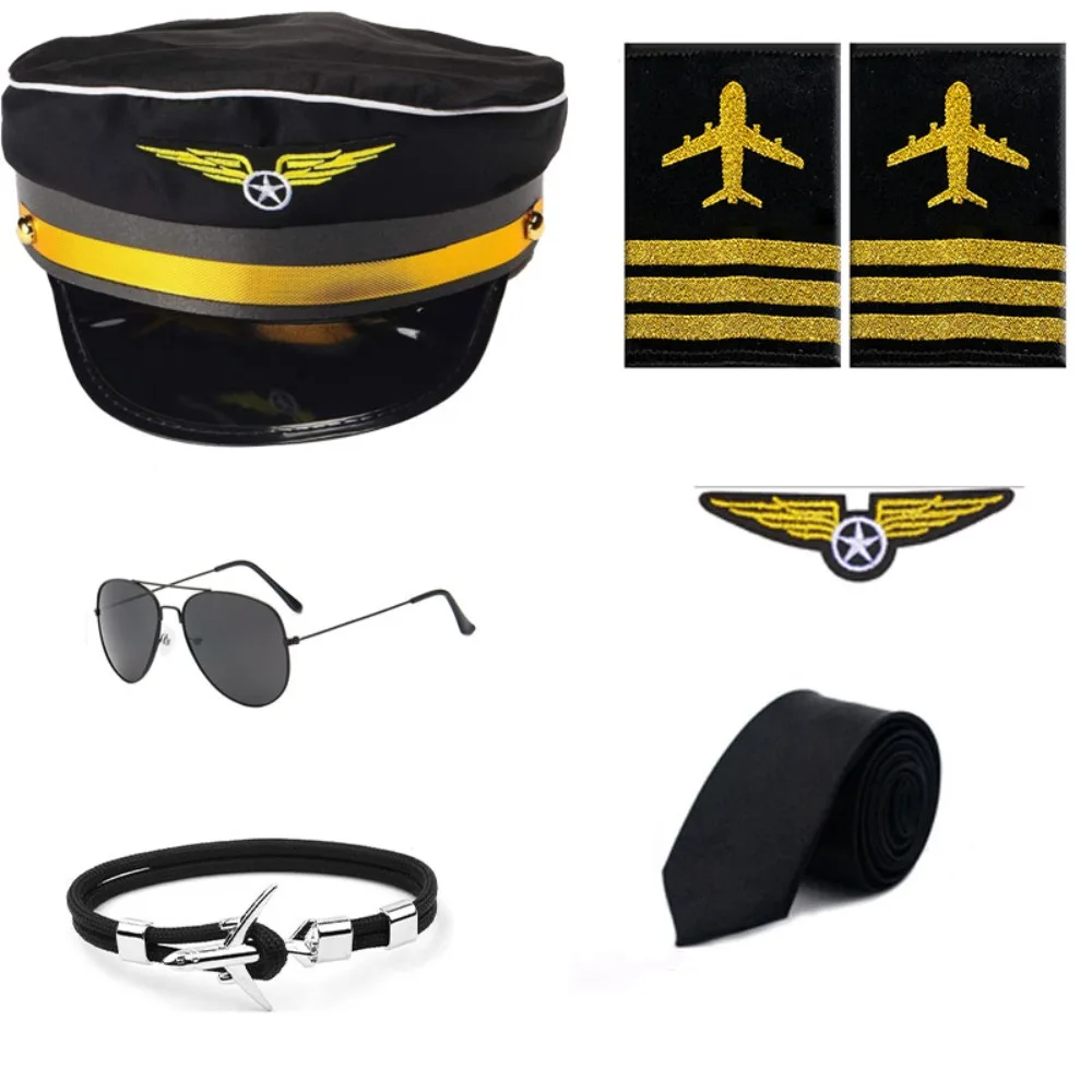 مجموعة أزياء كابتن بايلوت مع نظارات شمسية طيار، قبعة طيران، مجموعة إكسسوار لحفلات الهالوين #2