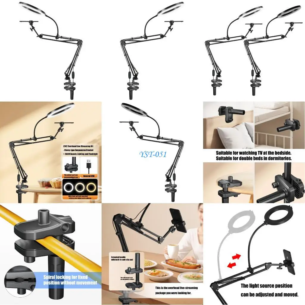 

E15A Universals Верхнее крепление для камеры с кольцевой подсветкой Палка для селфи для прямой трансляции