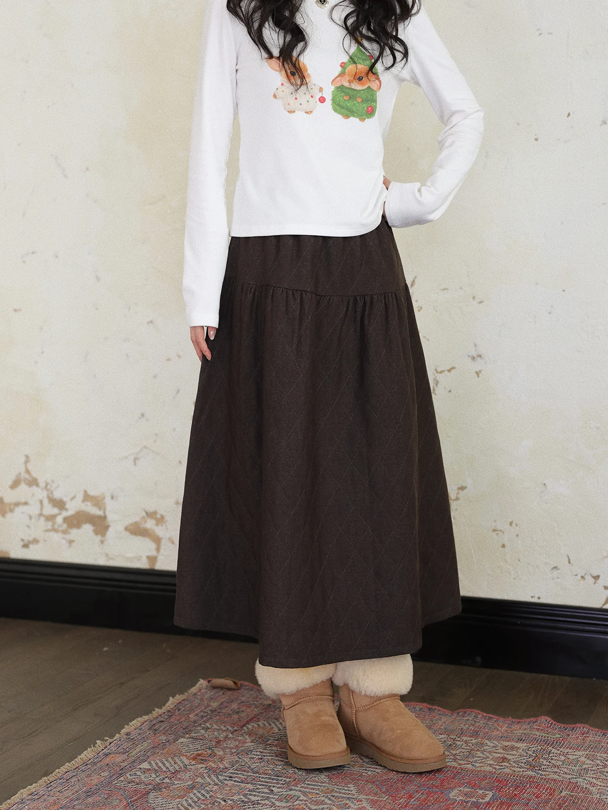 

Юбка-солнце DR Retro в японском стиле, длинная, А-силуэт, женская, зимняя, универсальная, с высокой талией, с хлопковым наполнителем, с ромбовидным узором