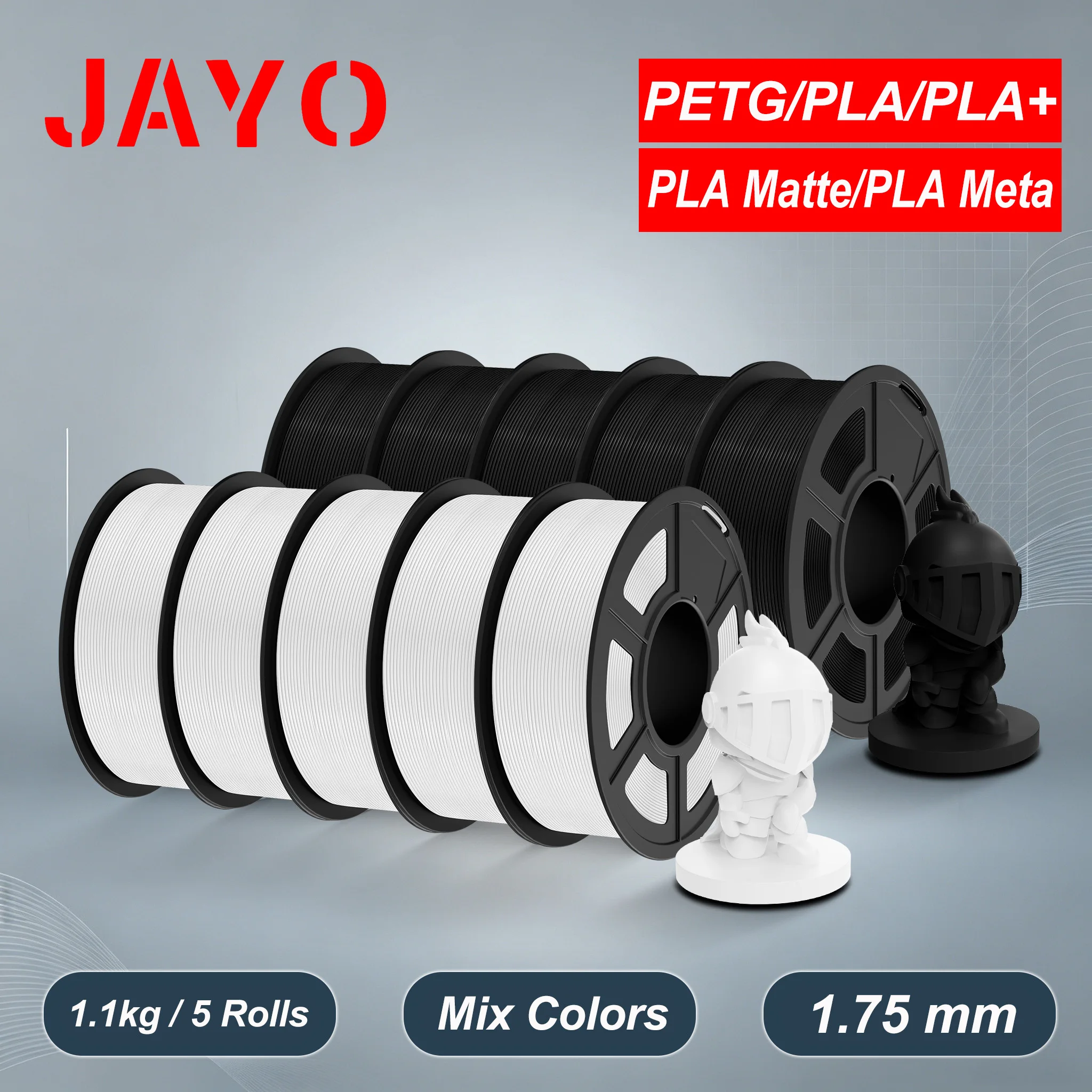 Image of JAYO 3D-Drucker PLA/PLA Meta/PETG/PLA PLUS/PLA Matt Filament 1,75mm 10 Rollen 3D-Druckmaterialien für 3D-Drucker & 3D-Stift