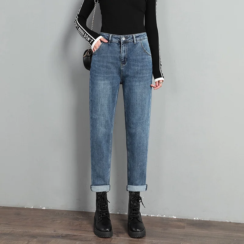 

2023 Oversize M-8XL Washed Jeans Women Denim Harem Pants Spring Autumn High-waist Loose Casual Trousers Female Blue Cotton Jeans