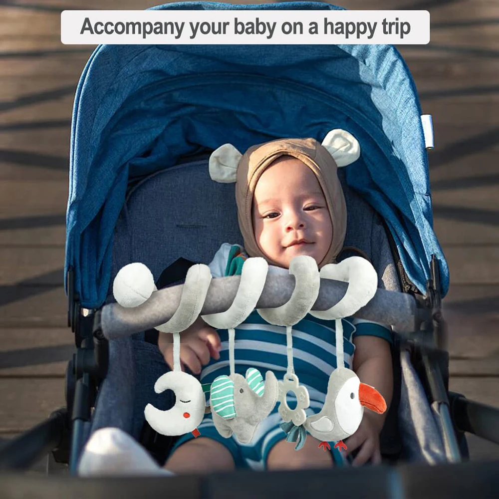 Baby Car Seat Toy Activity Spiral Plush Hanging Wrap Around Pram Pushchair Stroller Sensory Early Education Toy for Toddler Gift