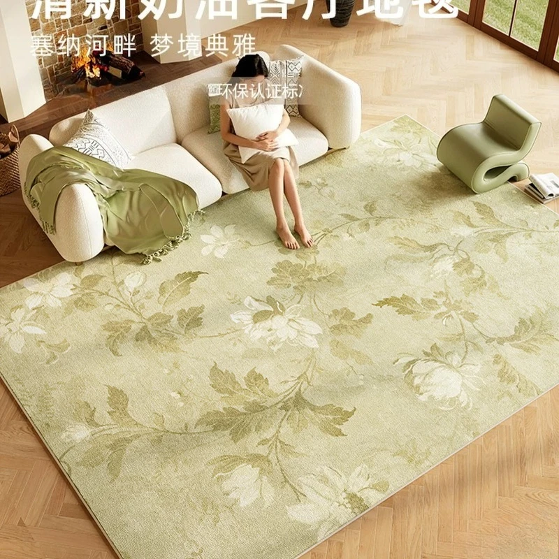 

Cream Style Carpets for Living Room Light Luxury Bedroom Decor Carpet Fresh Green Plant Art Rug Fluffy Soft Home Thick Floor Mat