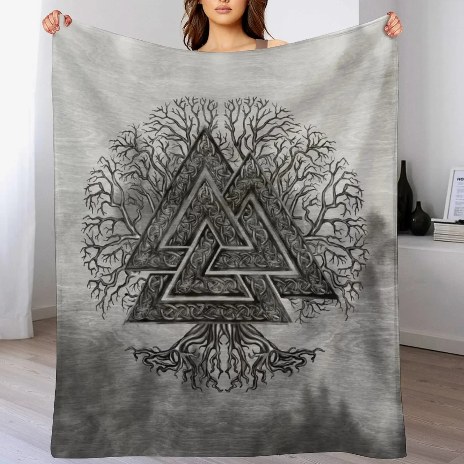 Valknut and Tree of Life Yggdrasil Throw Blanket Cozy Microfiber Throw Blanket for Home Bedroom