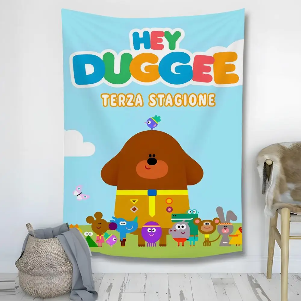 

Cute Cartoon H-Hey Duggee Tapestry Decoration Art Microfiber Background For Bedroom Living Bar Garden Outdoor Festival