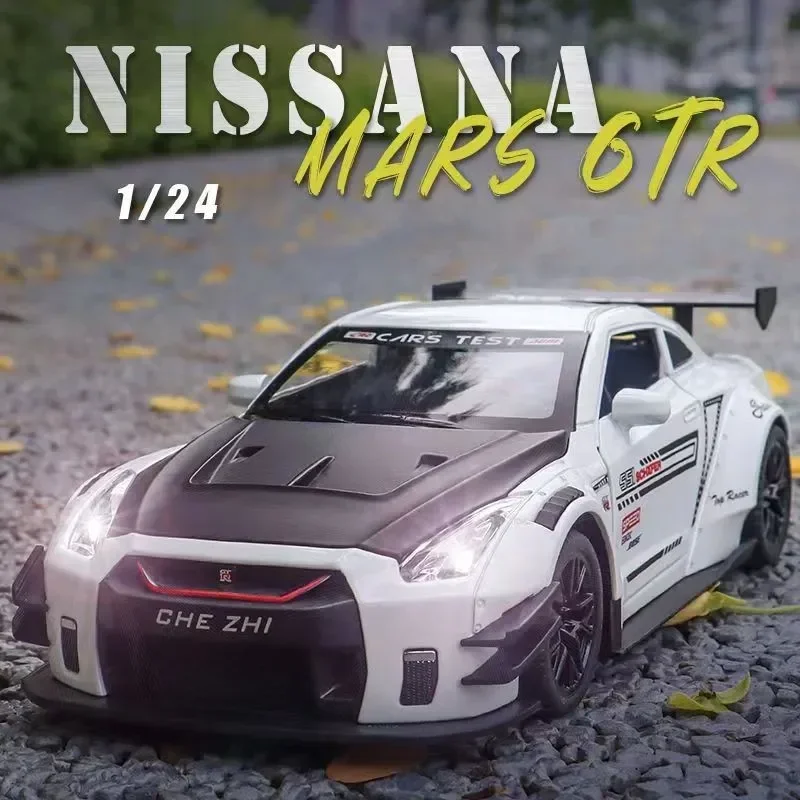 Skyline ares Nissan GTR R34 R35-合金スポーツカーモデル,ダイキャストメタルレーシングカー,音と光のシミュレーション,子供向けギフト,1:24