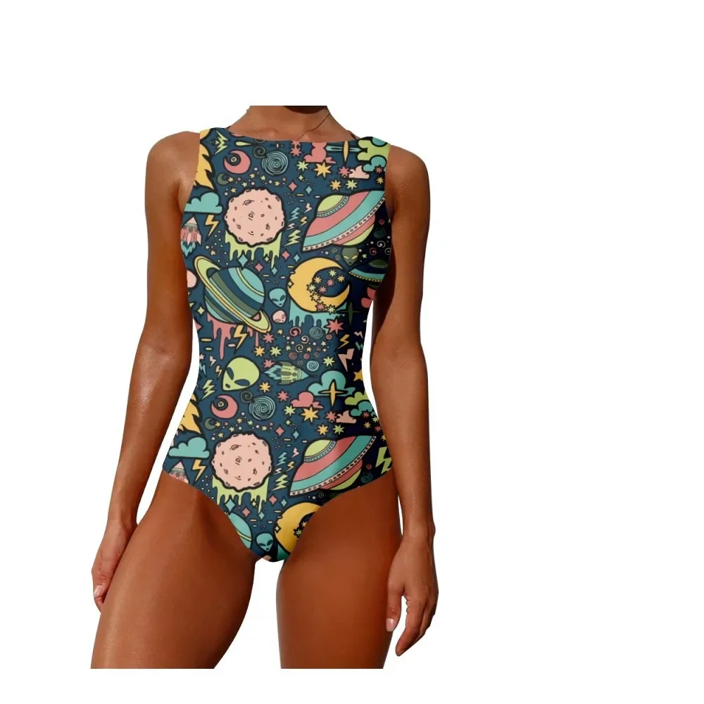 One Piece Sexy Bra Swimsuit Kwaii Chrysanthemum Flower Pattern Printed Casual Swimwear Beach Swimming Sportswear Women Clothing