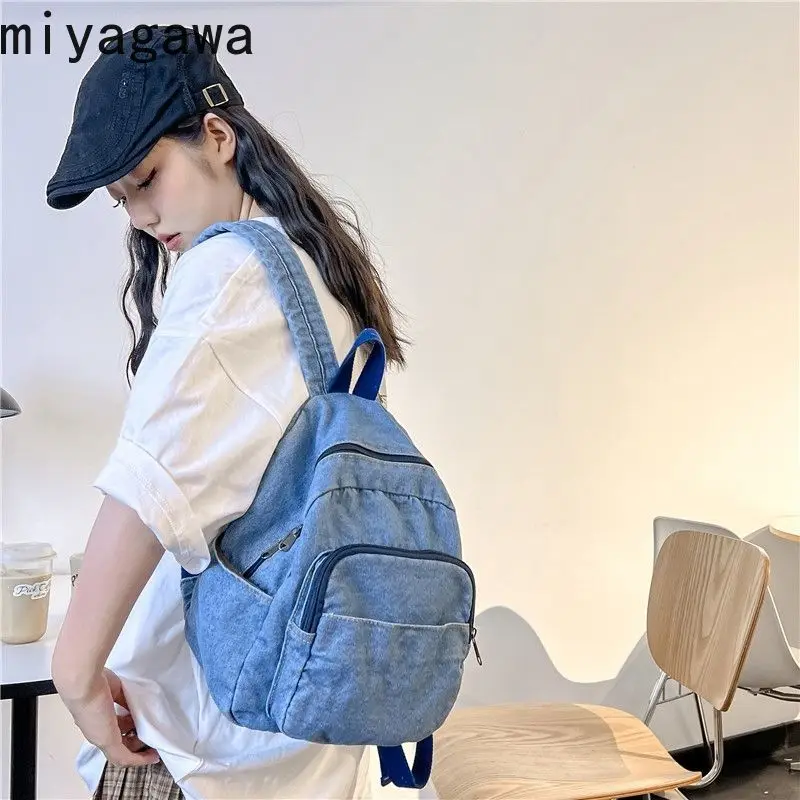 Miyagawa Denim Mini Book Bag Women\'s Small Casual Backpack Causal Retro Fashion Shopping Jeans Backpack New 2023