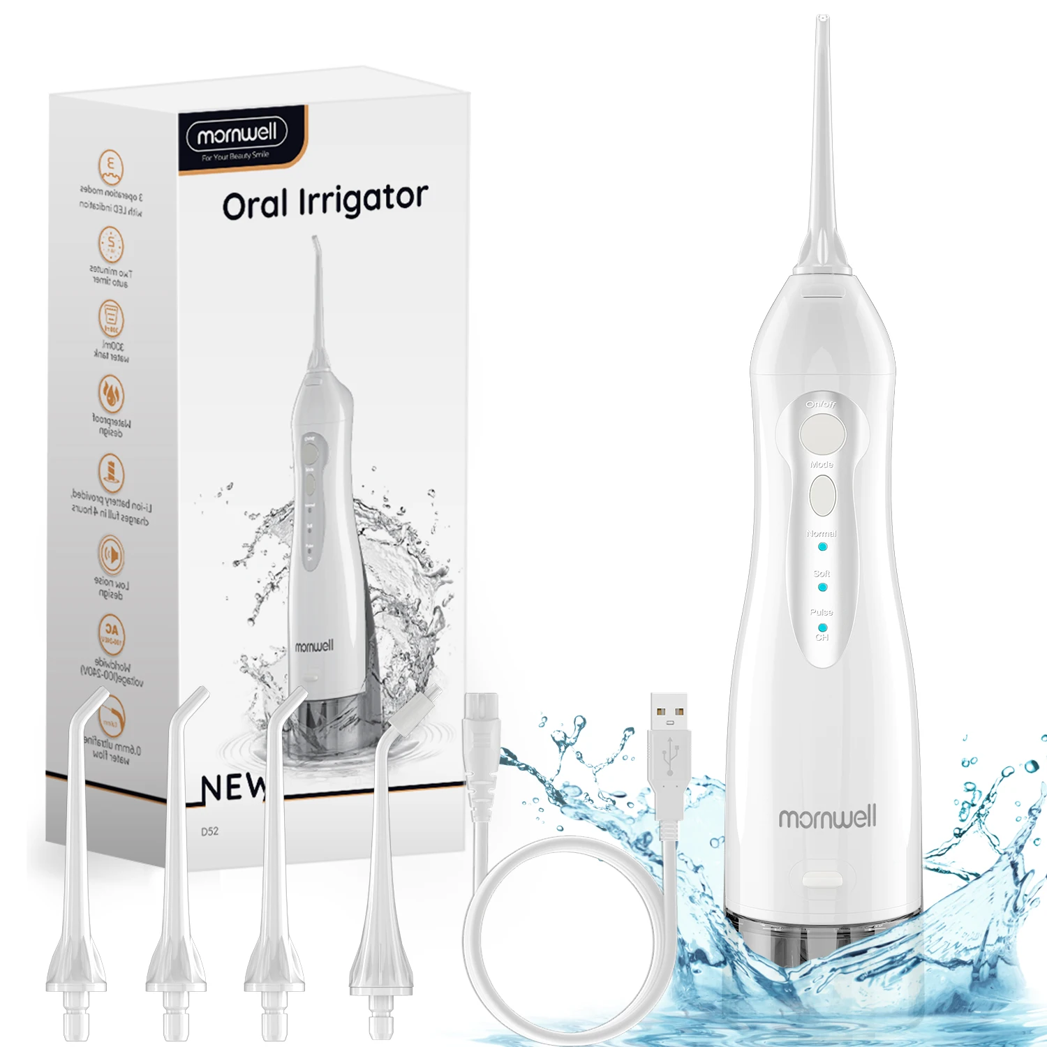 Irrigador Dental de agua, irrigador Dental portátil recargable IPX7, irrigador bucal Personal resistente al agua, limpiador de agua