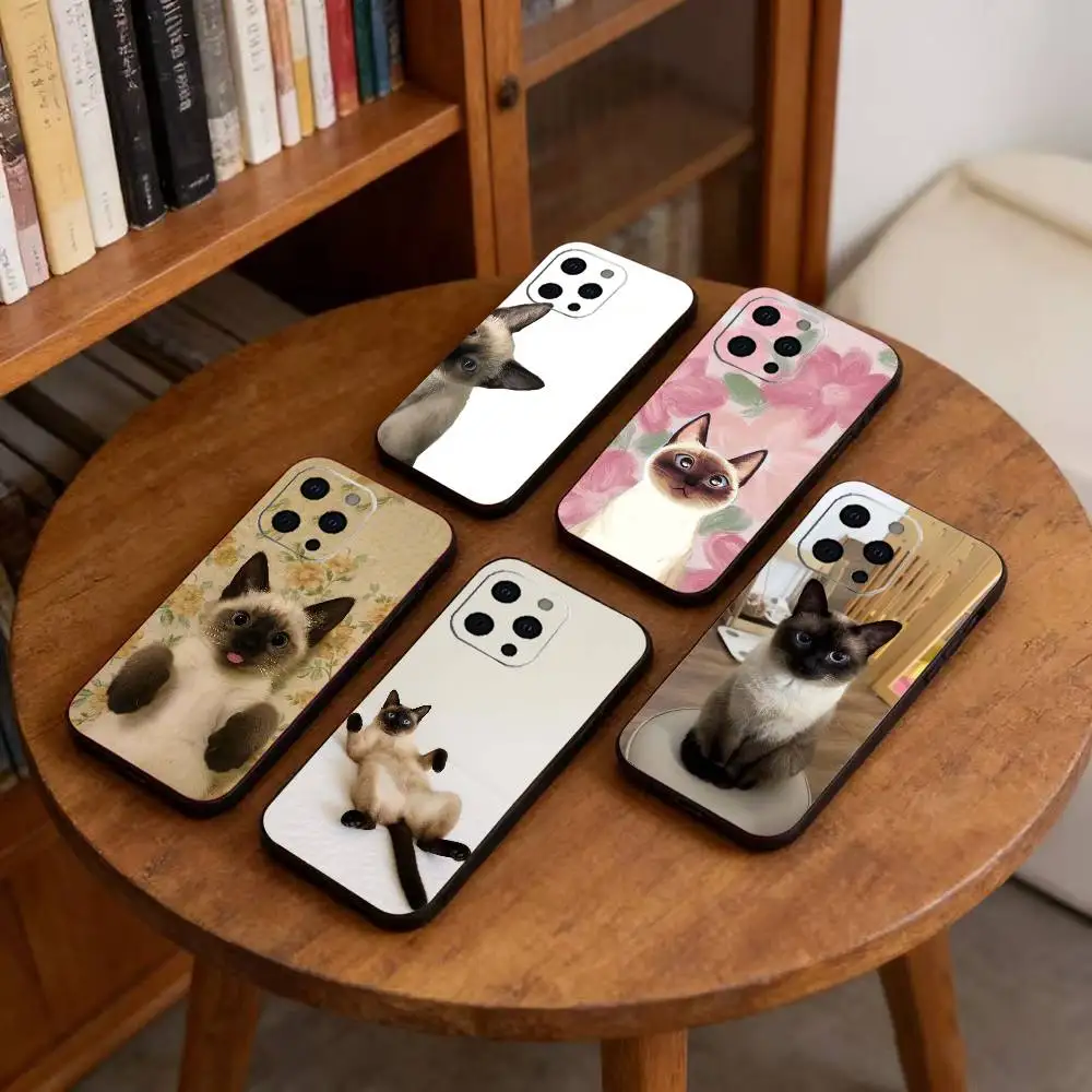 

S-Siamese Cat Cute Phone Case For iPhone 17, 16,15,14,13,12,11 Plus,Pro Max, Others Soft Black Cover