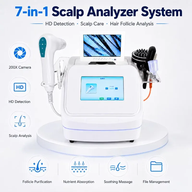 7 in 1 Multifunctional Analyzer Scalp Hair Analysis Loss Treatment Massager 200X Camera Beauty Machine