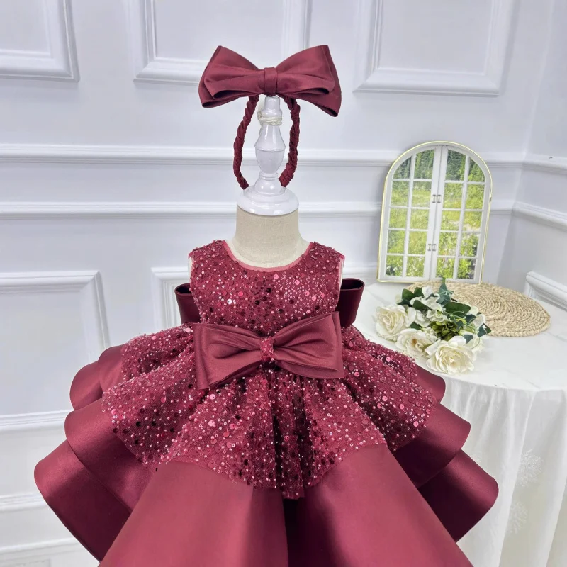 

Girls' Dress2025New Summer Dress Princess Dress Sequin Puff Dress Baby Birthday Performance One-Year-Old Dress