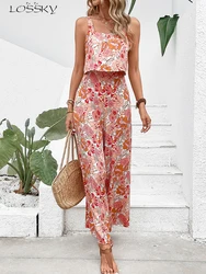 elegante tuta lunga donna sexy backless tute larghe gamba casual senza maniche pagliaccetti floreali abiti estivi per donna 2023 nuovi