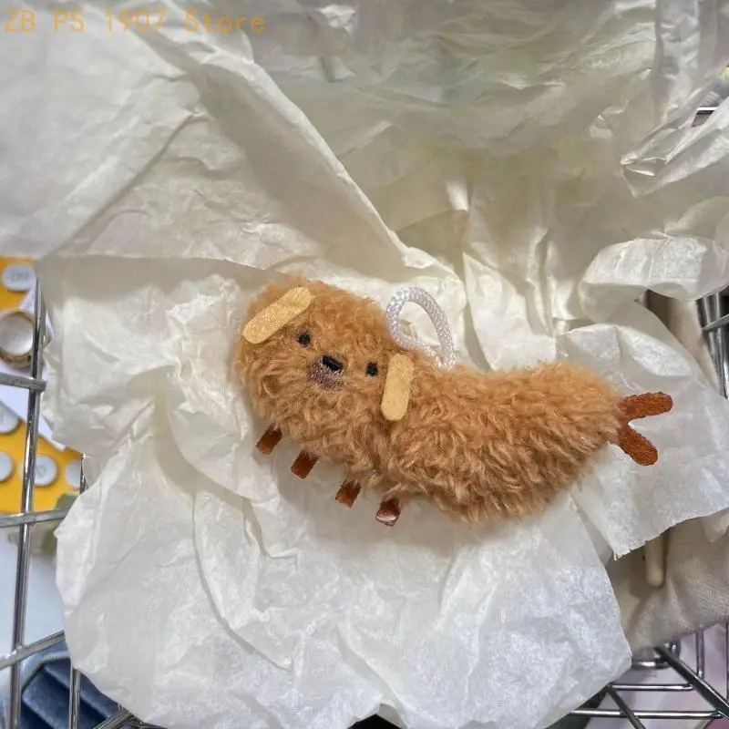 Plush Keychain Cartoon Fried Shrimp Puppy Dolls Keys Chain Backpack Pendant 55KA