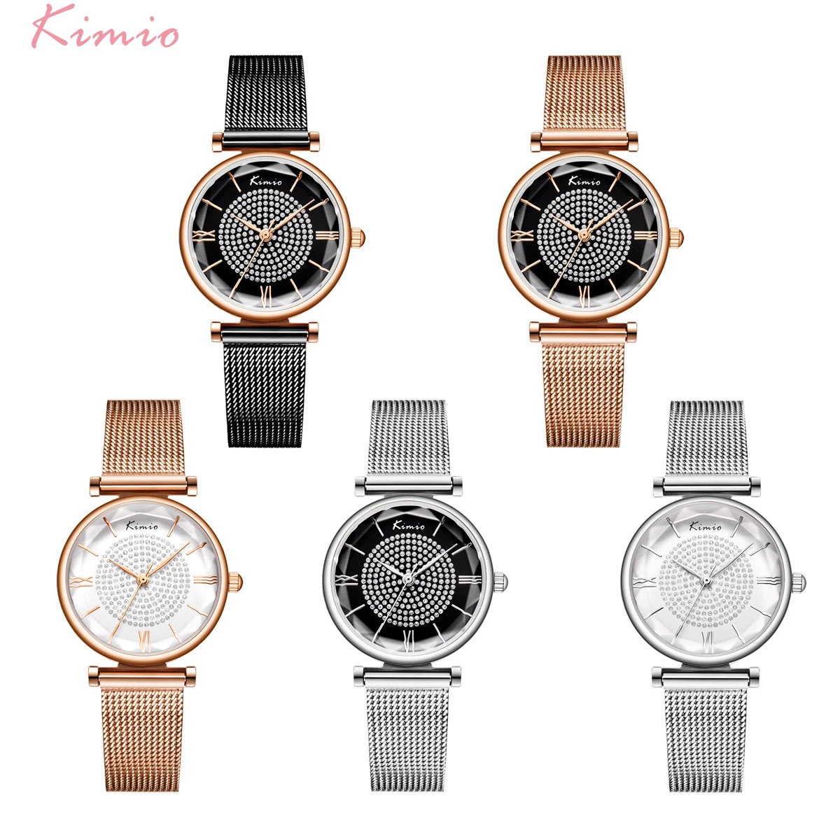 Kimio Fashion Women Watch Quartz Ladies Wristwatch Stainless Steel Mesh Belt Watch Luxury Rhinestone Waterproof Clock Gifts