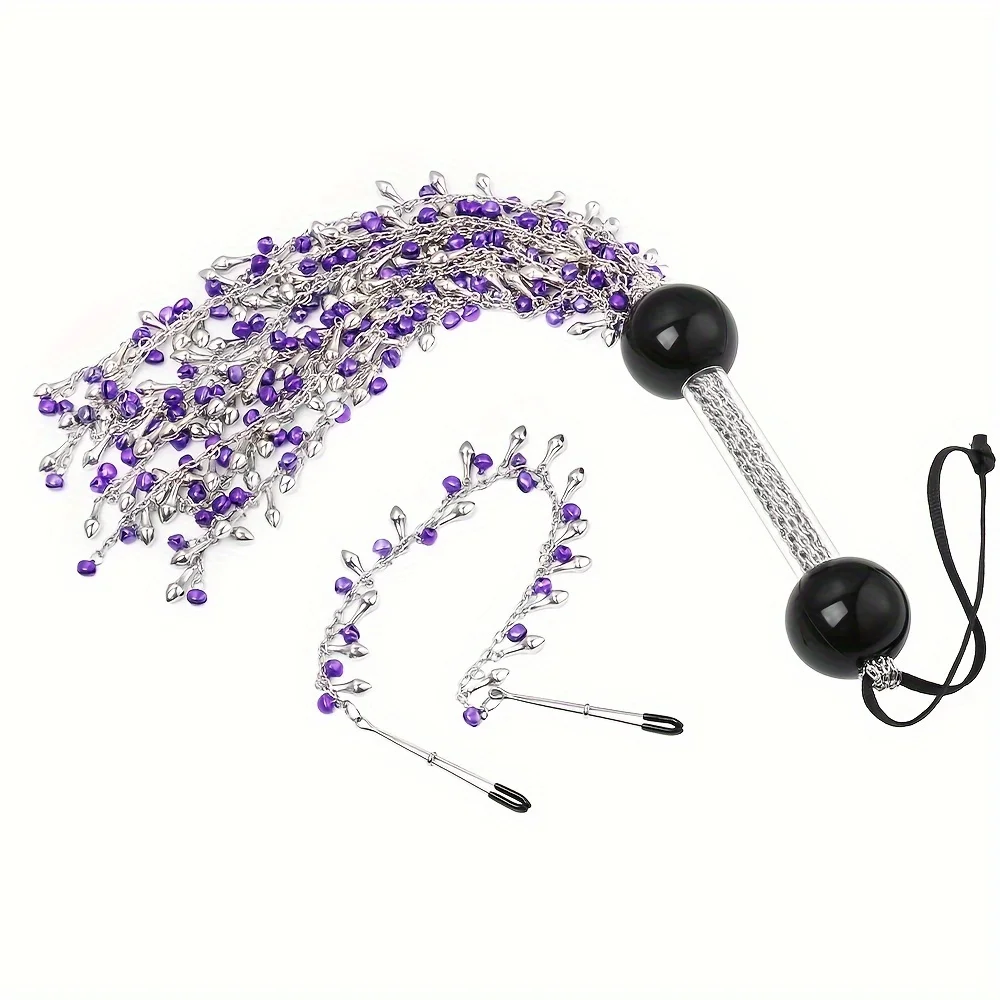 

2PCS Slapping Kit Metal Pepper Bell Pandent Nipple Clips with Tassel Spanking Whip Adult Sex Toys for Couples and Women Pleasure