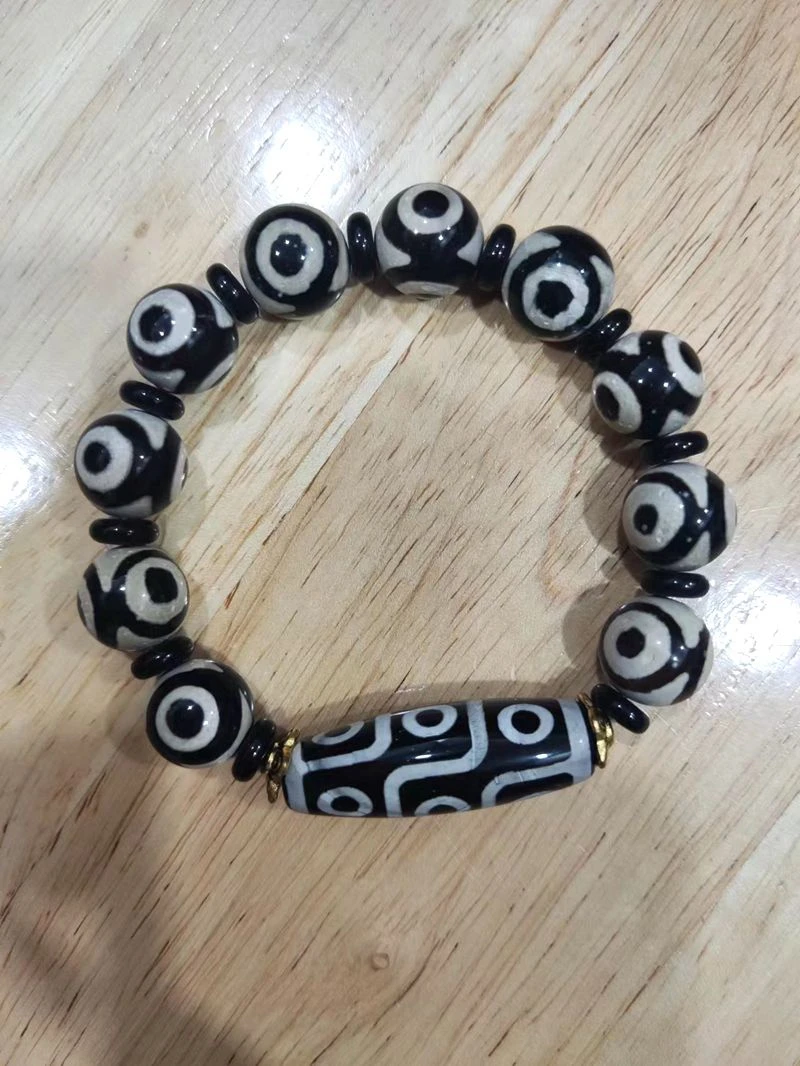 Nice Tibetan 9 Eyes Dzi Bead Bangle Amulet Nature Agate Vein Tibet Halcedony Bracelet Lucky Talisman D06