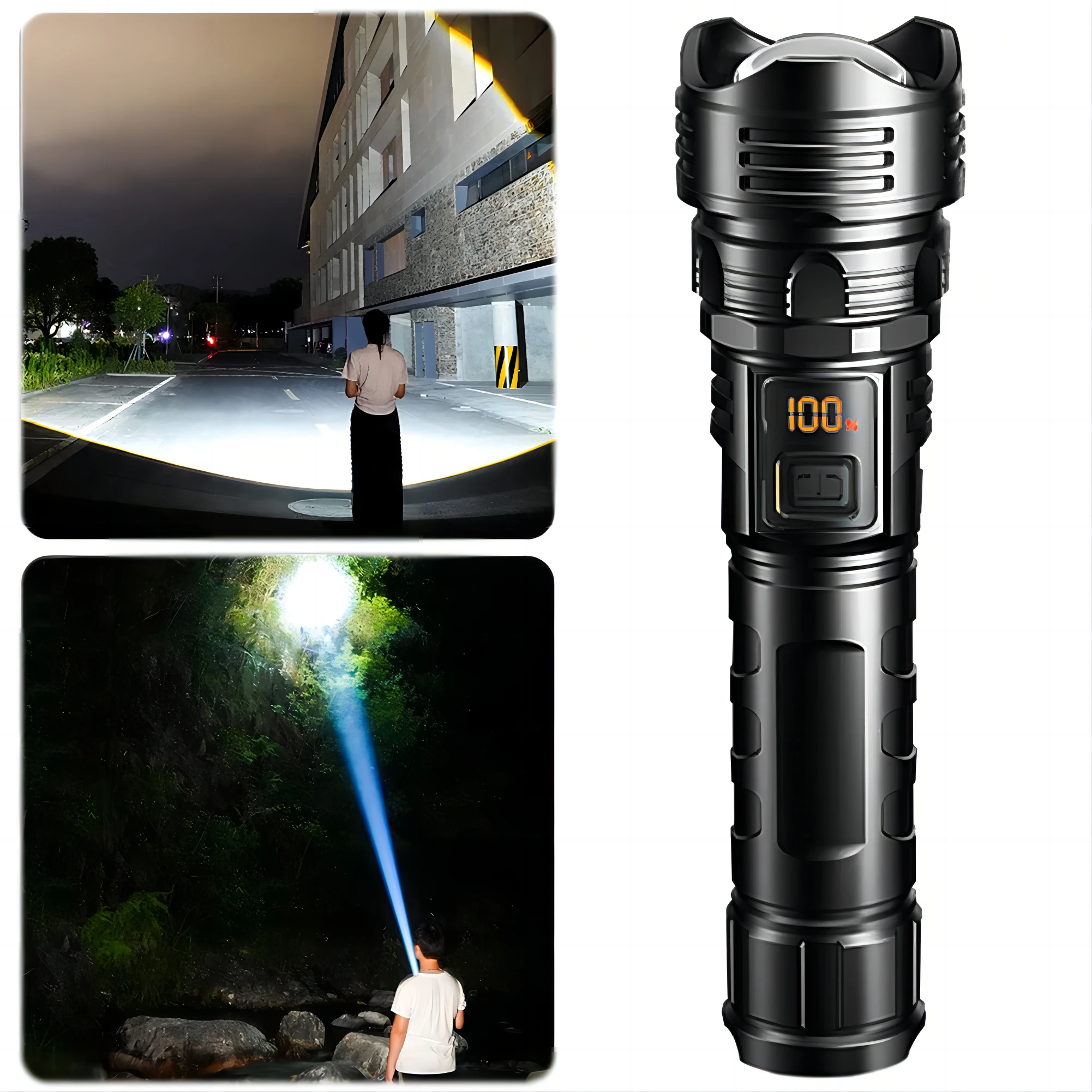 9900LM Powerful LED Flashlight USB Rechargeable Tactical Torch Telescopic Zoom Flashlight Outdoor Camping Fishing Lantern