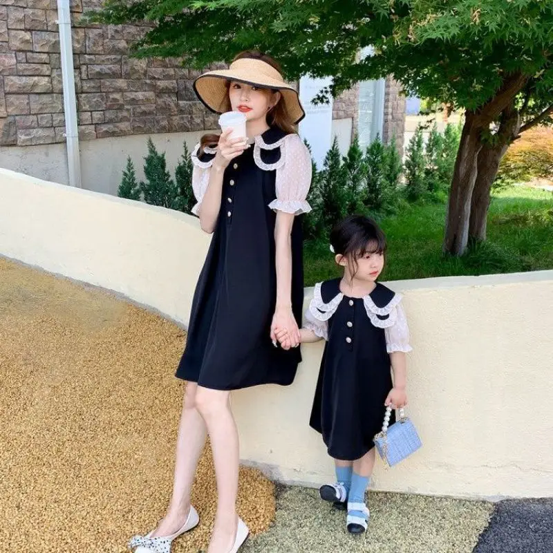 Parent-child Wear 2022 New Trendy Summer Korean Version Cute Mother and Daughter French Doll Collar Dress family matching cloth