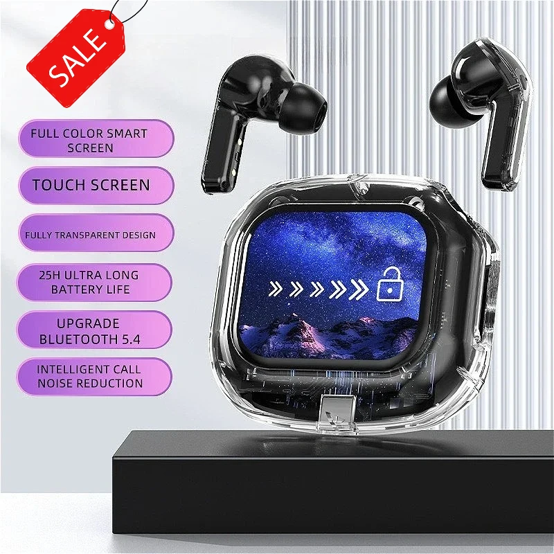 سماعات أذن لاسلكية متوافقة مع تقنية البلوتوث، سماعات أذن ذكية تعمل باللمس وشاشة ملونة HIFI للحد من الضوضاء سماعات رأس ستيريو
