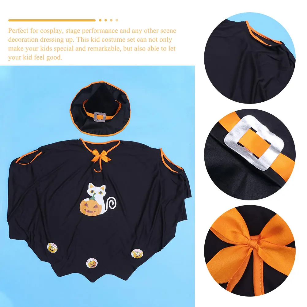 

1 set Halloween Wizard Cape Hat Set For Kids Trick Or Treat Costume Party Fancy Dress Cosplay Cloak Supplies Role Play Props