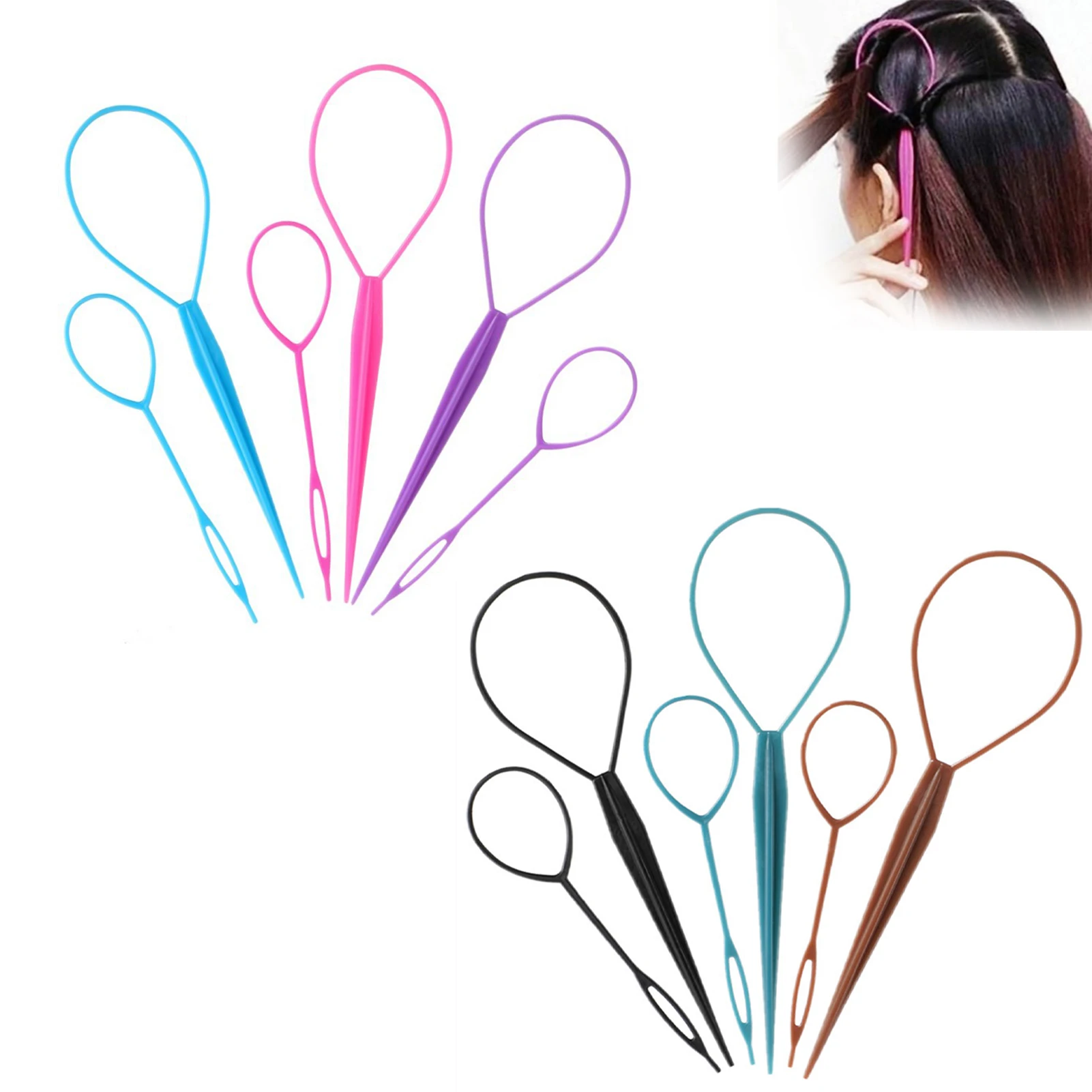 6pcs Topsy Tail Styling Tool Colorful Hair Pull Through Tool for Women Girls Hair Styling