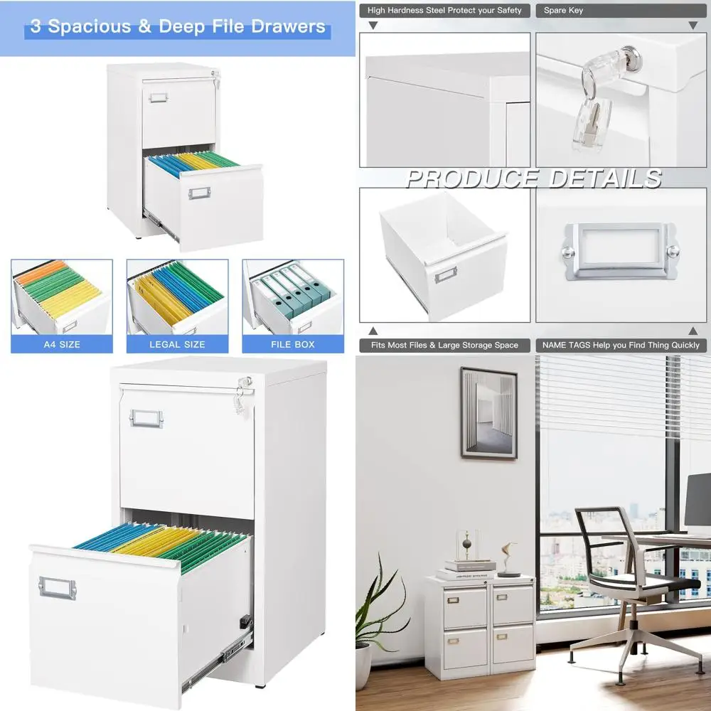 

Secure 2-Drawer White Metal File Cabinet for Home Office, Vertical Storage with Lock for Legal/A4 Files