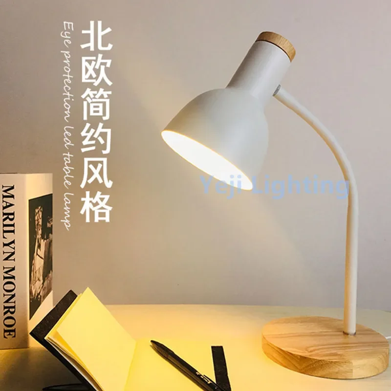 E27 Nordic Macaron Color Wooden Table Lamp Button Switch Study Bedroom Bedside Children Indoor lamp Reading Light LED Desk Lamp