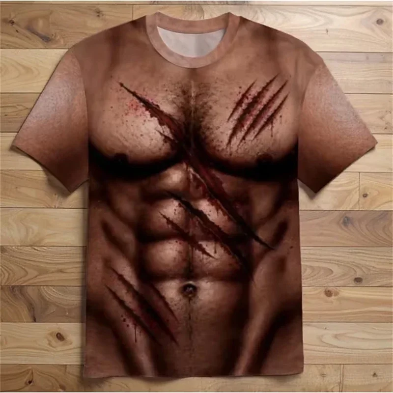 Men's Halloween Short-Sleeve T-Shirt Funny Fake Muscle T-Shirt Fashionable Casual Sports T-Shirt Streetwear Loose-Fitting Top